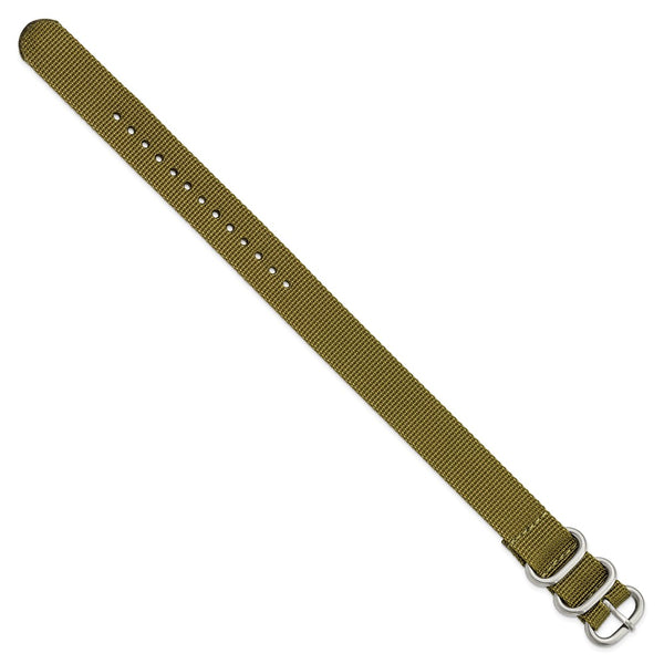 DeBeer 18mm One-Piece Olive Green Military Ballistic G10 Nylon with Brushed Stainless Steel Buckle 10.75 inch Watch Band