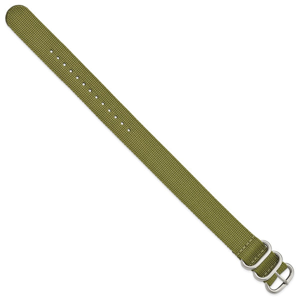 DeBeer 20mm One-Piece Olive Green Military Ballistic G10 Nylon with Brushed Stainless Steel Buckle 10.75 inch Watch Band