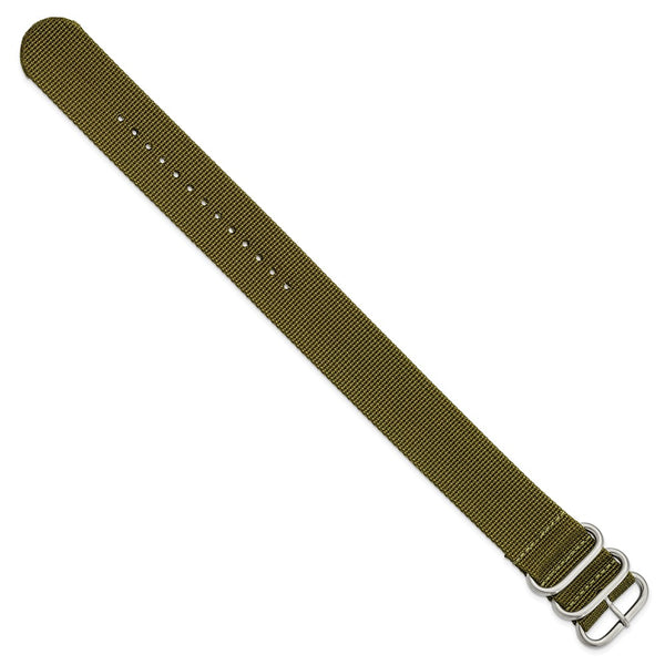 DeBeer 26mm One-Piece Olive Green Military Ballistic G10 Nylon with Brushed Stainless Steel Buckle 10.75 inch Watch Band