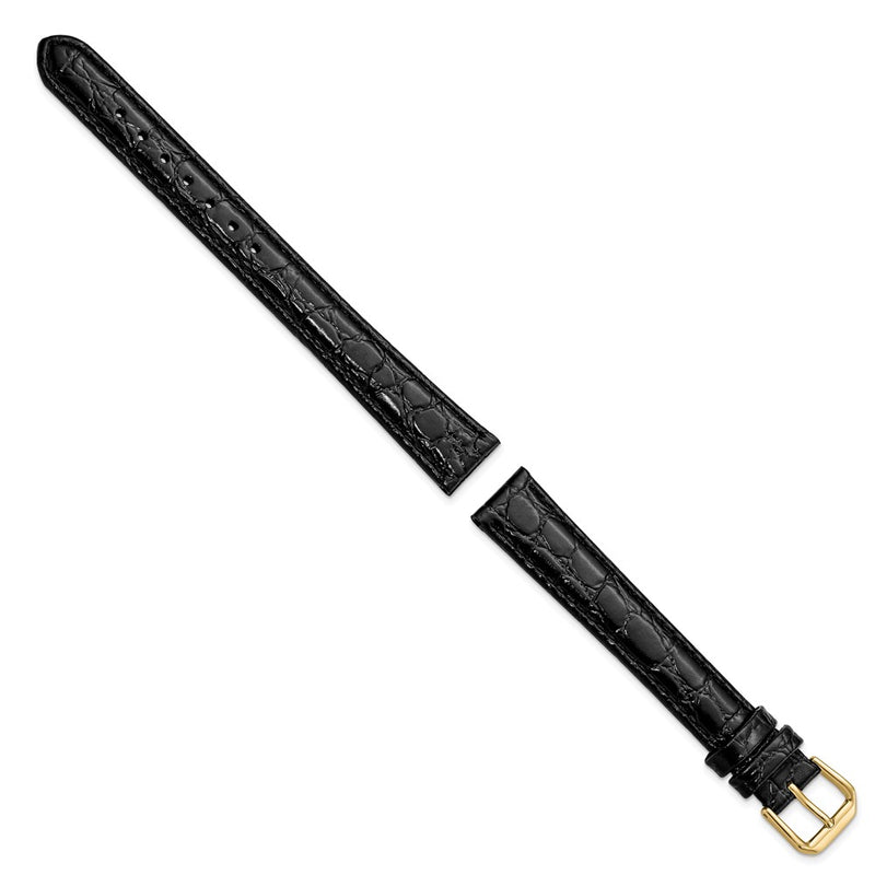 16mm Extra Long Black Alligator Grain Gold-tone Buckle Watch Band