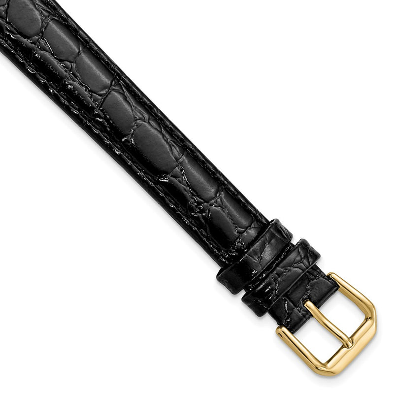 16mm Extra Long Black Alligator Grain Gold-tone Buckle Watch Band