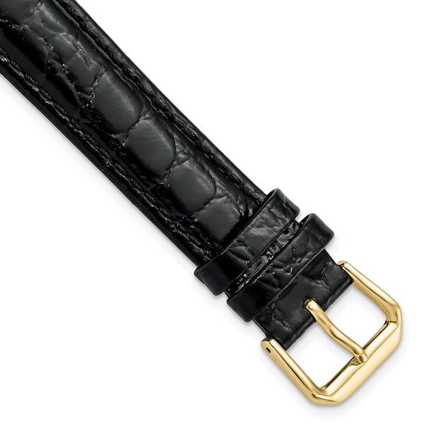 18mm Extra Long Black Alligator Grain Gold-tone Buckle Watch Band