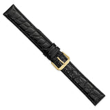 DeBeer 19mm Extra Long Black Alligator Grain Leather with Gold-tone Buckle 9.5 inch Watch Band