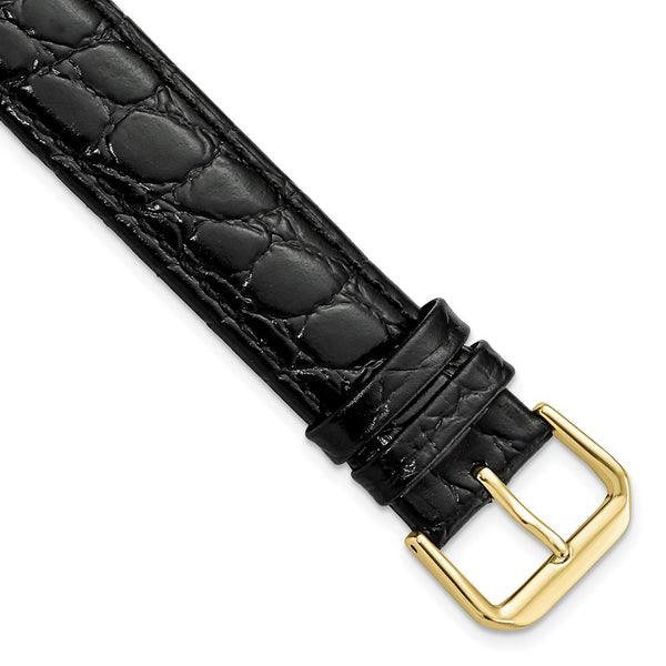 19mm Extra Long Black Alligator Grain Gold-tone Buckle Watch Band