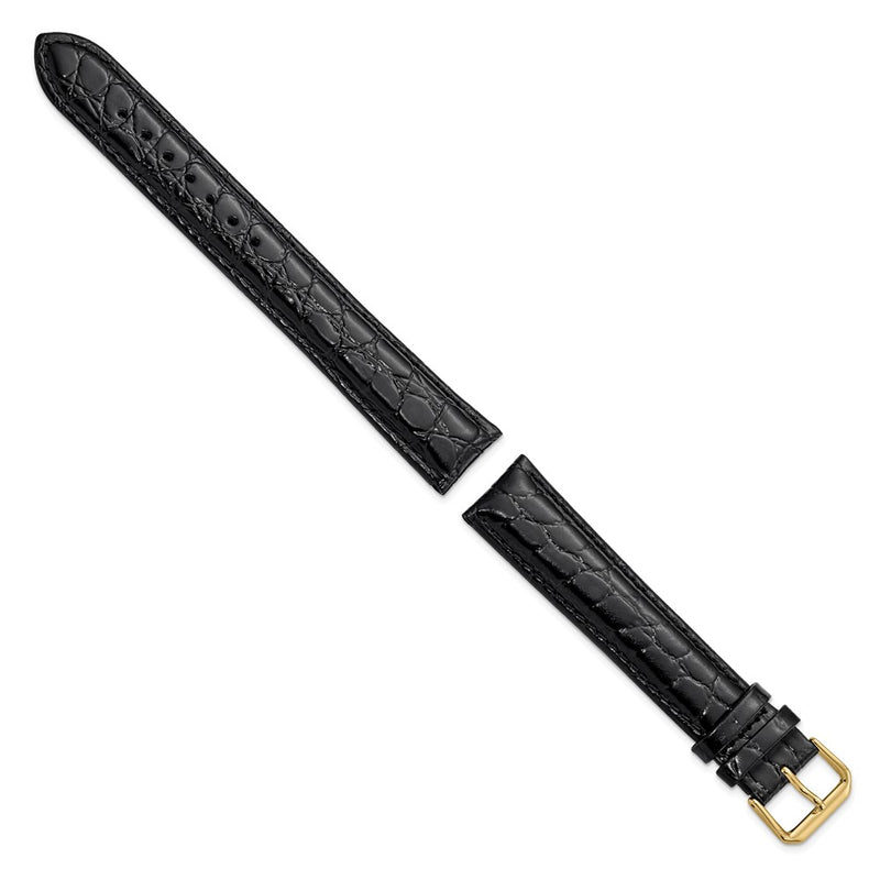 20mm Extra Long Black Alligator Grain Gold-tone Buckle Watch Band