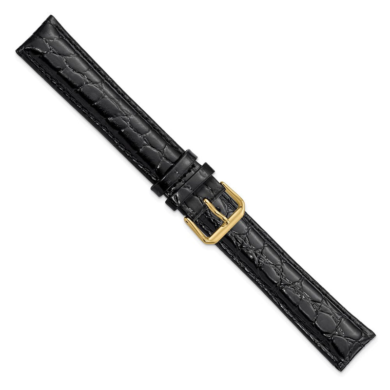 20mm Extra Long Black Alligator Grain Gold-tone Buckle Watch Band