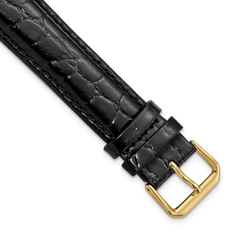 20mm Extra Long Black Alligator Grain Gold-tone Buckle Watch Band