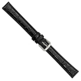 16mm Extra Long Black Alligator Grain Silver-tone Buckle Watch Band