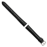 DeBeer 18mm Extra Long Black Alligator Grain Leather with Silver-tone Buckle 9.5 inch Watch Band