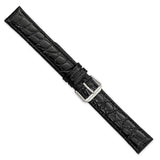 DeBeer 19mm Extra Long Black Alligator Grain Leather Silver-tone Buckle 9.5 inch Watch Band