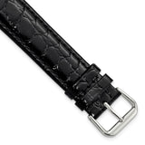 20mm Extra Long Black Alligator Grain Silver-tone Buckle Watch Band