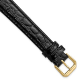 16mm Long Black Alligator Grain Leather Gold-tone Buckle Watch Band
