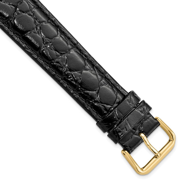 20mm Long Black Alligator Grain Leather Gold-tone Buckle Watch Band