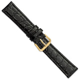 18mm Short Black Alligator Grain Leather Gold-tone Buckle Watch Band