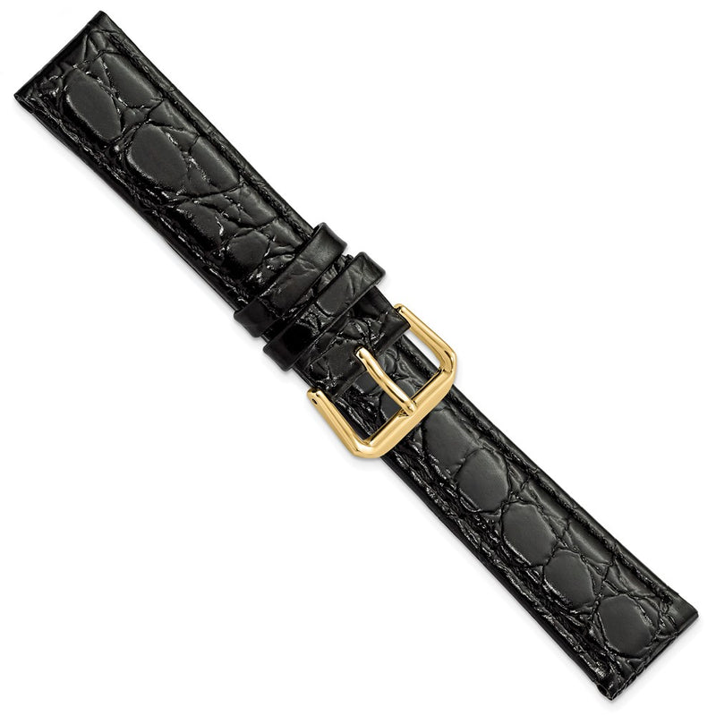DeBeer 18mm Short Black Alligator Grain Leather with Gold-tone Buckle 6.75 inch Watch Band