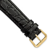 18mm Short Black Alligator Grain Leather Gold-tone Buckle Watch Band