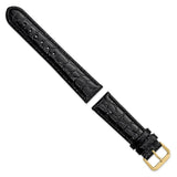 20mm Short Black Alligator Grain Leather Gold-tone Buckle Watch Band