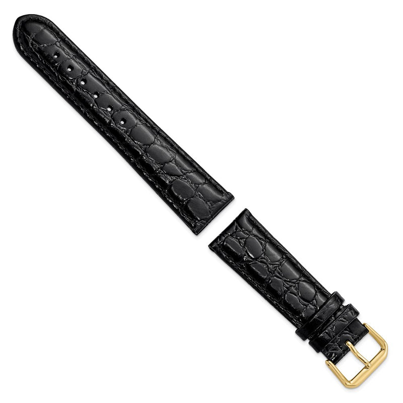 DeBeer 20mm Short Black Alligator Grain Leather with Gold-tone Buckle 6.75 inch Watch Band