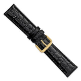 20mm Short Black Alligator Grain Leather Gold-tone Buckle Watch Band