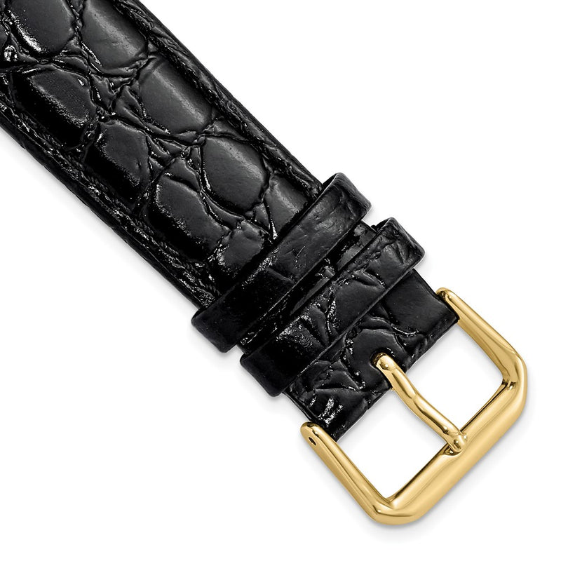 DeBeer 20mm Short Black Alligator Grain Leather with Gold-tone Buckle 6.75 inch Watch Band