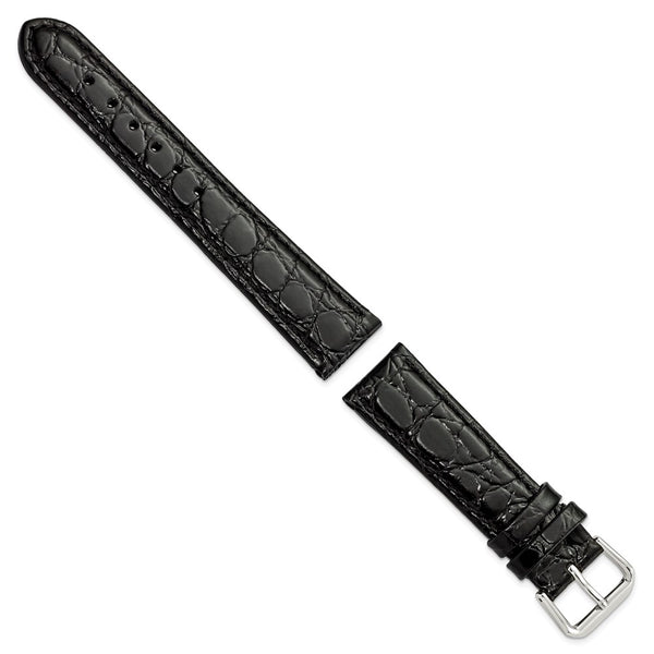 DeBeer 18mm Short Black Alligator Grain Leather with Silver-tone Buckle 6.75 inch Watch Band