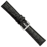 18mm Short Black Alligator Grain Leather Silver-tone Buckle Watch Band