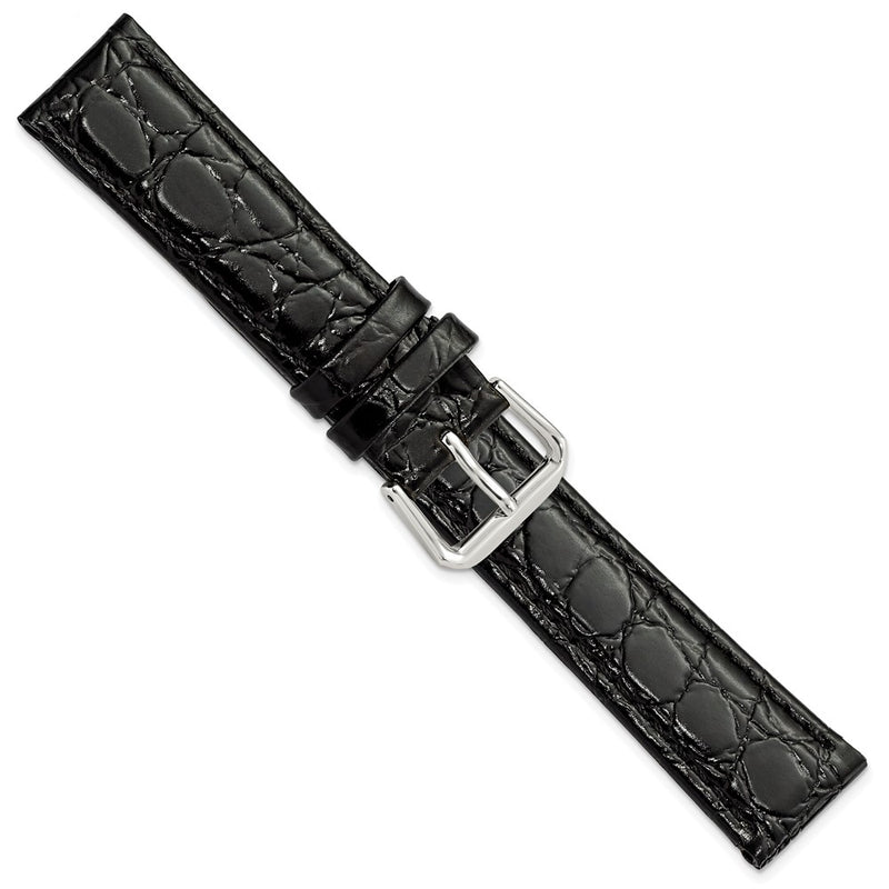 DeBeer 18mm Short Black Alligator Grain Leather with Silver-tone Buckle 6.75 inch Watch Band