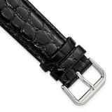 DeBeer 20mm Short Black Alligator Grain Leather with Silver-tone Buckle 6.75 inch Watch Band