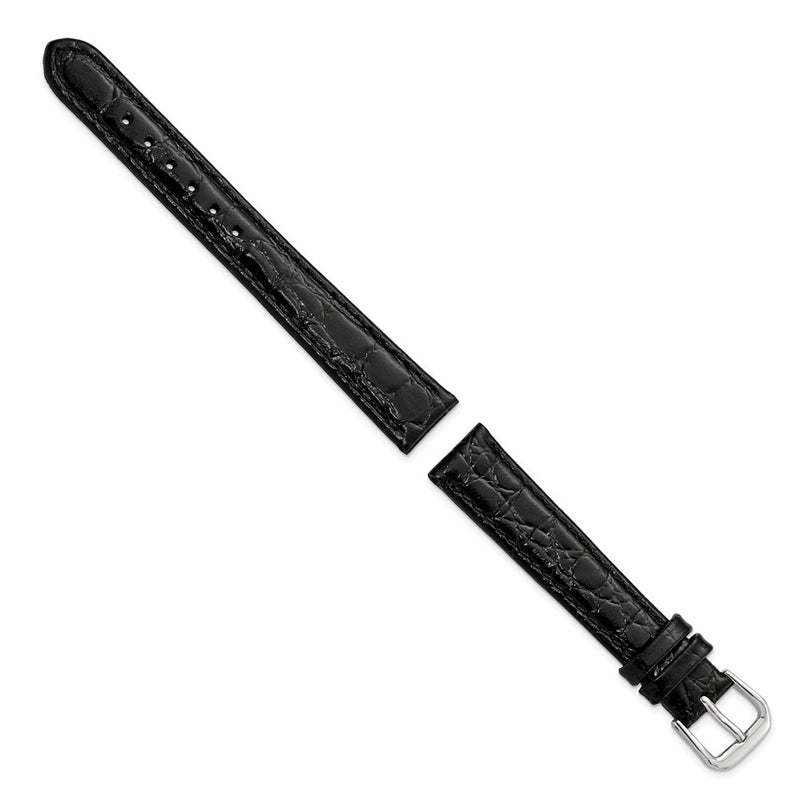 DeBeer 14mm Black Alligator Grain Leather with Silver-tone Buckle 6.75 inch Watch Band