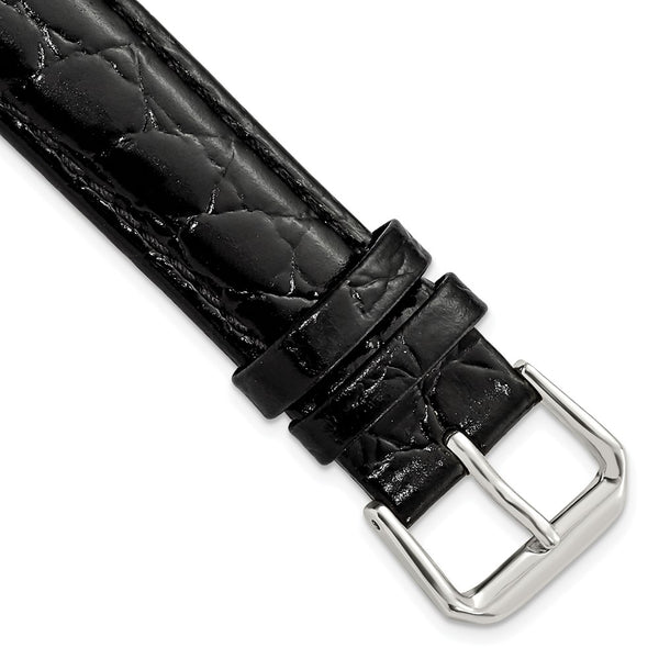 17mm Black Alligator Grain Leather Silver-tone Buckle Watch Band