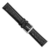 19mm Black Alligator Grain Leather Silver-tone Buckle Watch Band