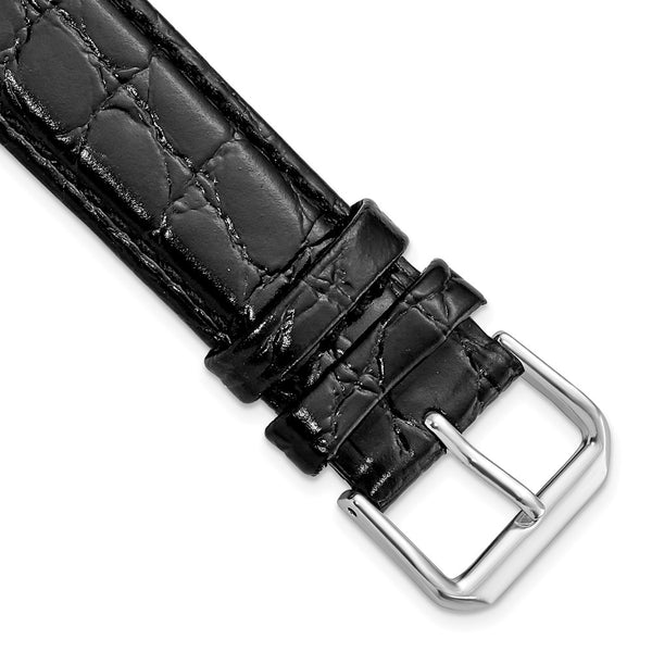19mm Black Alligator Grain Leather Silver-tone Buckle Watch Band