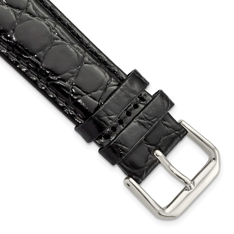 20mm Black Alligator Grain Leather Silver-tone Buckle Watch Band