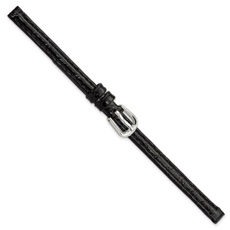 DeBeer 6mm Black Alligator Grain Leather with Silver-tone Buckle 6.75 inch Watch Band