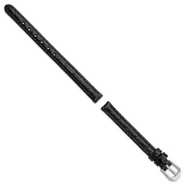 DeBeer 8mm Black Alligator Grain Leather with Silver-tone Buckle 6.75 inch Watch Band