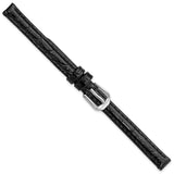 8mm Black Alligator Grain Leather Silver-tone Buckle Watch Band