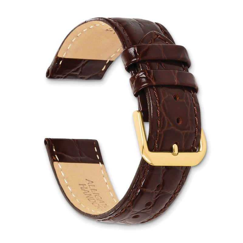 DeBeer 16mm Dark Brown Alligator Grain Leather with Gold-tone Buckle 7.5 inch Watch Band