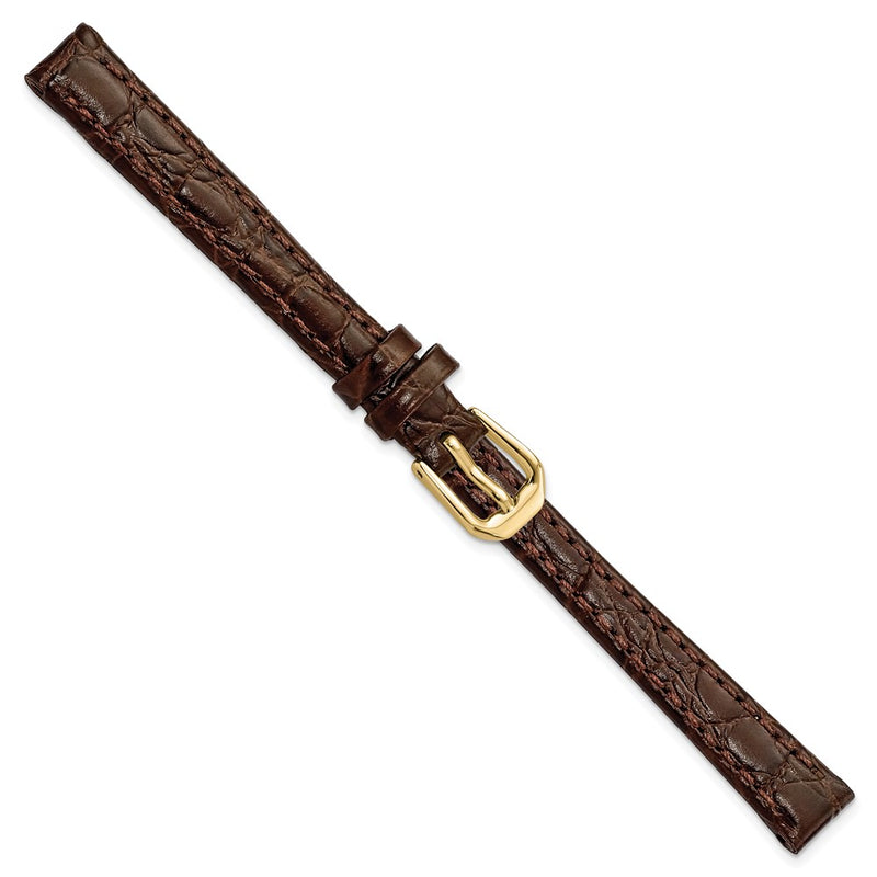 DeBeer 10mm Dark Brown Alligator Grain Leather with Gold-tone Buckle 6.75 inch Watch Band