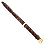 DeBeer 12mm Dark Brown Alligator Grain Leather with Gold-tone Buckle 6.75 inch Watch Band