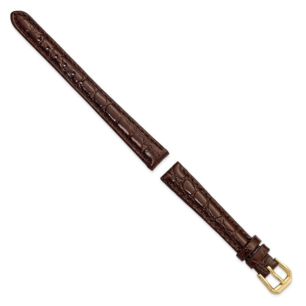 DeBeer 12mm Dark Brown Alligator Grain Leather with Gold-tone Buckle 6.75 inch Watch Band