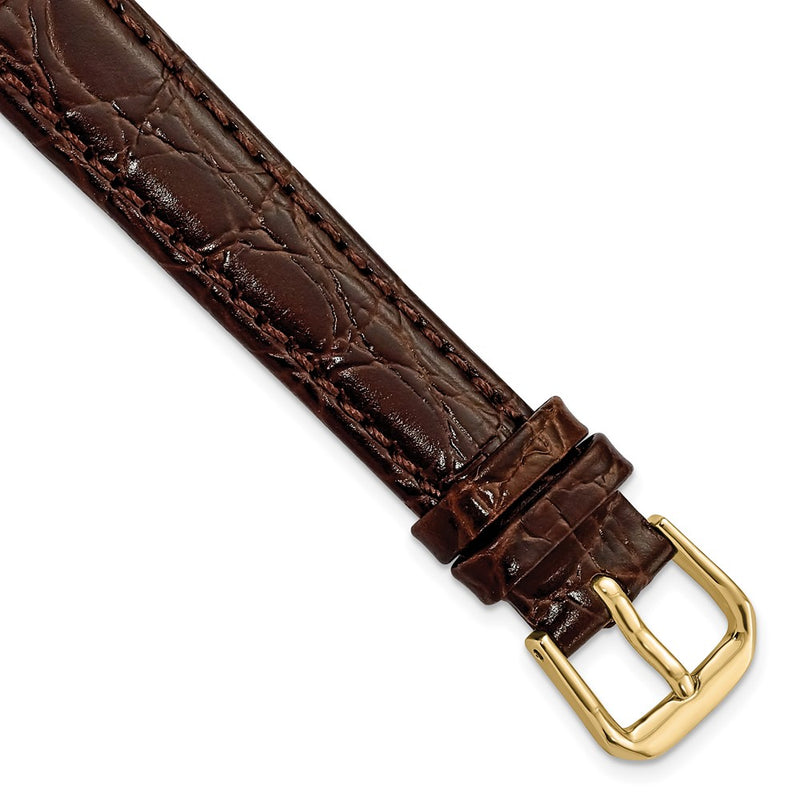 14mm Dark Brown Alligator Grain Leather Gold-tone Buckle Watch Band