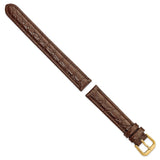 15mm Dark Brown Alligator Grain Leather Gold-tone Buckle Watch Band