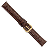 DeBeer 16mm Dark Brown Alligator Grain Leather with Gold-tone Buckle 7.5 inch Watch Band