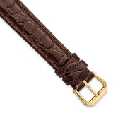 DeBeer 16mm Dark Brown Alligator Grain Leather with Gold-tone Buckle 7.5 inch Watch Band