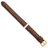 17mm Dark Brown Alligator Grain Leather Gold-tone Buckle Watch Band