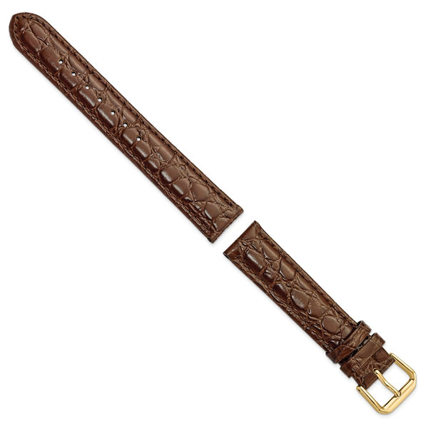 DeBeer 17mm Dark Brown Alligator Grain Leather with Gold-tone Buckle 7.5 inch Watch Band
