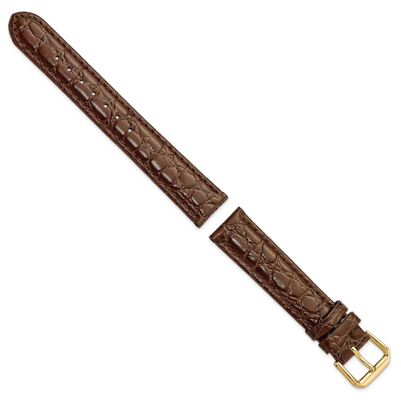 DeBeer 17mm Dark Brown Alligator Grain Leather with Gold-tone Buckle 7.5 inch Watch Band