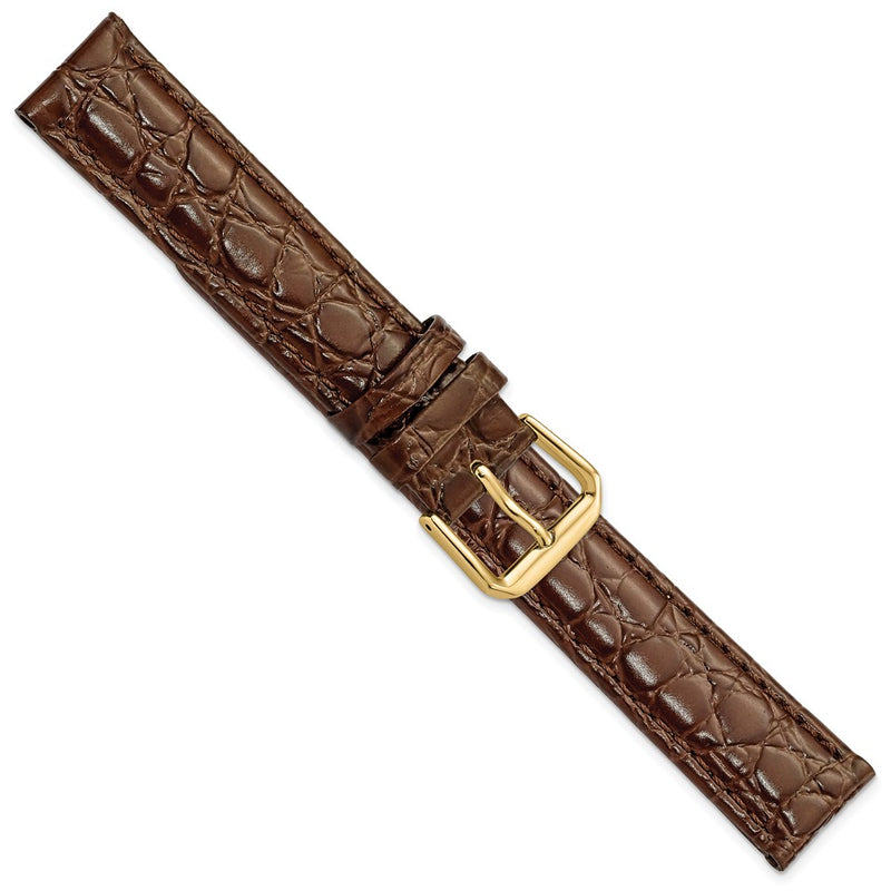 17mm Dark Brown Alligator Grain Leather Gold-tone Buckle Watch Band