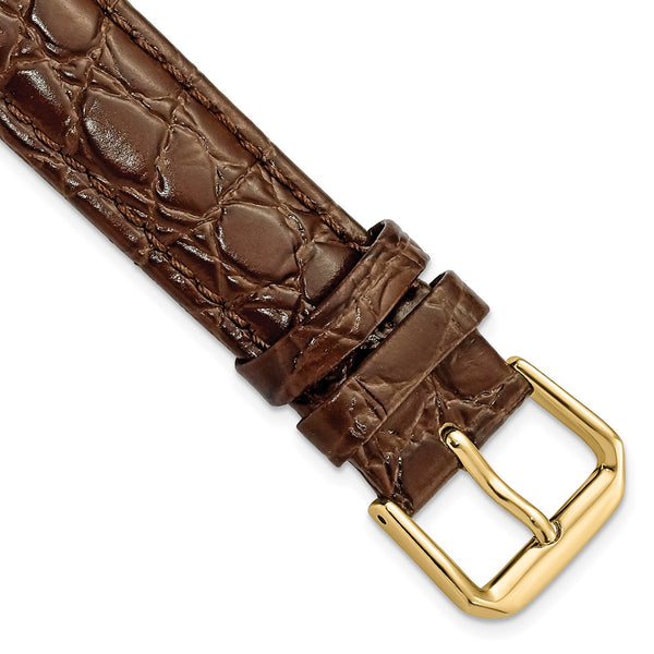 DeBeer 17mm Dark Brown Alligator Grain Leather with Gold-tone Buckle 7.5 inch Watch Band