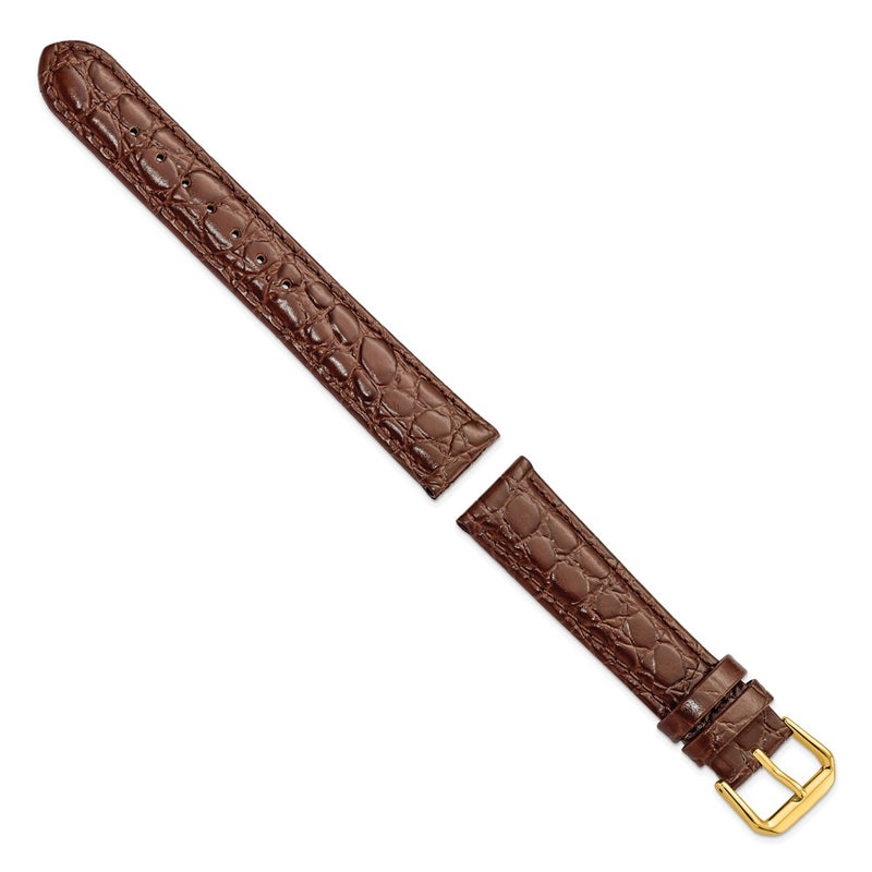 DeBeer 18mm Dark Brown Alligator Grain Leather with Gold-tone Buckle 7.5 inch Watch Band